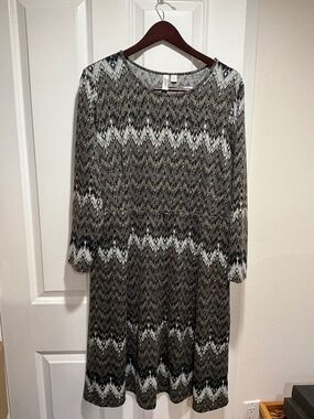 Tacera dress, size L, Polyester/spandex, black/grey/brown/white